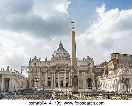 St. Peter's Square with St. Peter's Basilica and obelisk, Vatican City, Rome, Lazio, Italy, Europe View Large Photo Image Stock Photography - St. Peter's Square with St. Peter's Basilica and obelisk, Vatican City, Rome, Lazio, Italy, Europe. Fotosearch