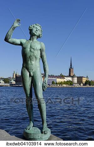 Statue of Carl Eldh Song in front of the town hall, historic centre Gamla Stan and Riddarholmen behind, Stadshus, stadshuset, Kungsholmen, Stockholm, Sweden, Europe View Large Photo Image Picture - Statue of Carl Eldh Song in front of the town hall, historic centre Gamla Stan and Riddarholmen behind, Stadshus, stadshuset, Kungsholmen, Stockholm, Sweden, Europe. Fotosearch