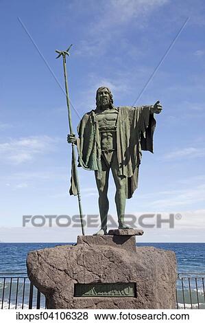 Stock Photo - Statue of Guanche king Mencey Beneharo, on the waterfront, Candelaria, Tenerife, Canary Islands, Spain, Europe. Fotosearch