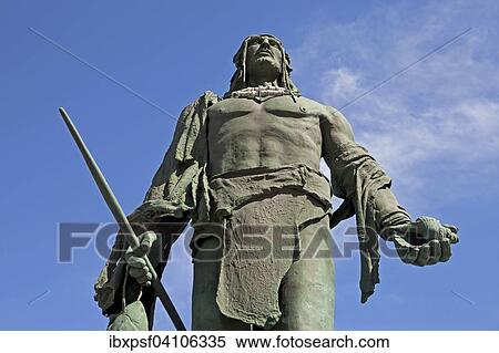 Stock Photography - Statue of Guanche king Mencey Pelicar, on the waterfront, Candelaria, Tenerife, Canary Islands, Spain, Europe. Fotosearch