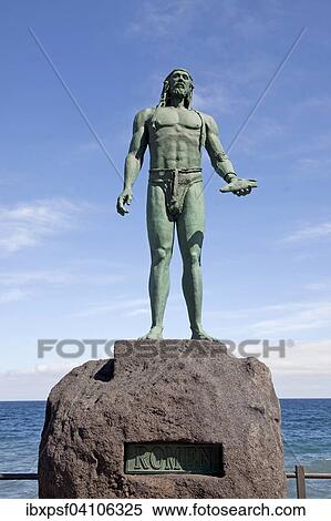 Statue Of Guanche King Mencey Romen On The Waterfront Candelaria Tenerife Canary Islands Spain Europe Stock Photography Ibxpsf04106325 Fotosearch