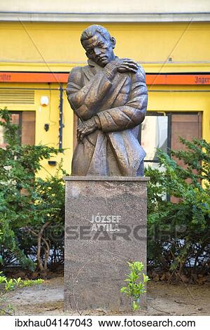 Stock Image - Statue of Hungarian poet Attila Jozsef, Budapest, Hungary, Europe. Fotosearch