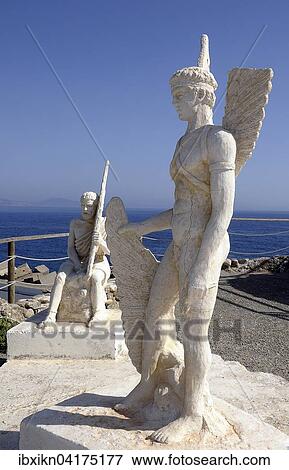Stock Photo - Statues of Icarus and Daedalus, Agia Galini, Crete, Greece, Europe. Fotosearch
