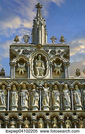 Stock Photography - Statues on the facade of the medieval Wells Cathedral built in the Early English Gothic style in 1175, Wells, Somerset, England, United Kingdom, Europe. Fotosearch