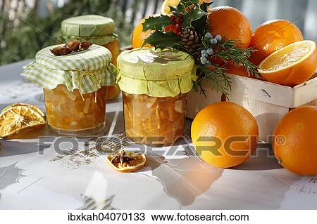 Still life with oranges, orange jam, holly, star anise View Large Photo Image Stock Image - Still life with oranges, orange jam, holly, star anise. Fotosearch