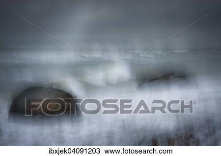 Stock Image - Stormy Baltic coast with boulder, abstract, Rugen, Mecklenburg-Western Pomerania, Germany, Europe. Fotosearch