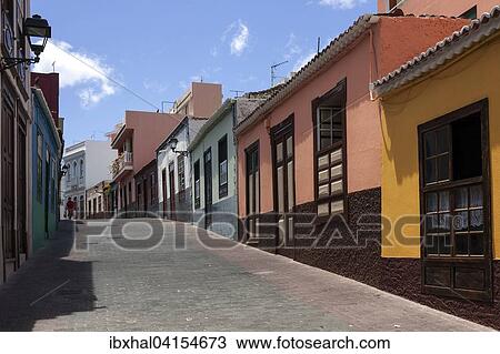 Street with colorful houses, Tazacorte, La Palma, Canary Islands, Spain, Europe View Large Photo Image Stock Image - Street with colorful houses, Tazacorte, La Palma, Canary Islands, Spain, Europe. Fotosearch
