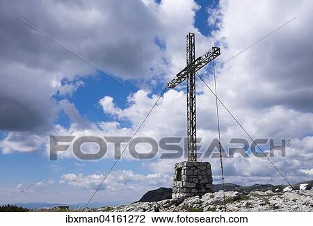 Stock Image - Summit cross on Jakobskogel mountain, Rax or Raxalpe, Vienna Alps, Lower Austria, Austria, Europe. Fotosearch