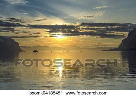 Sunrise, icebergs, Kejser Franz Joseph Fjord, Northeast Greenland National Park, Greenland, North America View Large Photo Image Stock Image - Sunrise, icebergs, Kejser Franz Joseph Fjord, Northeast Greenland National Park, Greenland, North America. Fotosearch
