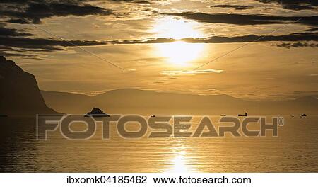 Sunrise, icebergs, Kejser Franz Joseph Fjord, Northeast Greenland National Park, Greenland, North America View Large Photo Image Stock Image - Sunrise, icebergs, Kejser Franz Joseph Fjord, Northeast Greenland National Park, Greenland, North America. Fotosearch