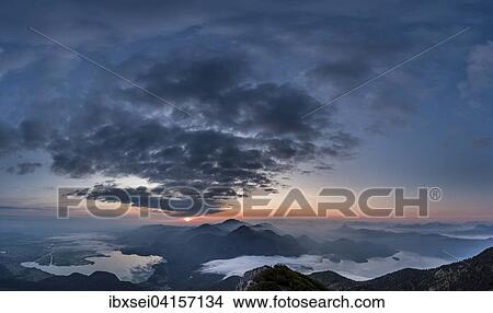 Sunrise with Lake Kochel and Walchensee and Bavarian Alps, Herzogstand, lake Walchensee, Upper Bavaria, Bavaria, Germany, Europe View Large Photo Image Picture - Sunrise with Lake Kochel and Walchensee and Bavarian Alps, Herzogstand, lake Walchensee, Upper Bavaria, Bavaria, Germany, Europe. Fotosearch