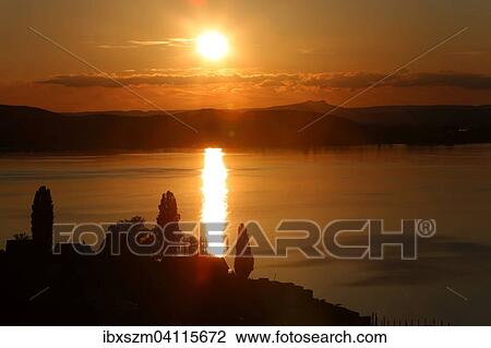 Stock Image - Sunset above Hegau volcano, Lake Constance, Canton of Thurgau, Switzerland, Europe. Fotosearch