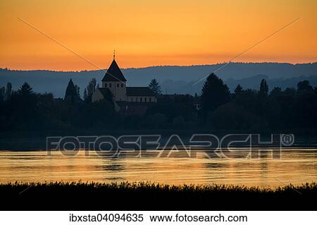 Sunset by the Church of St. George, Oberzell, Reichenau, Lake Constance, Baden-Wurttemberg, Germany, Europe View Large Photo Image Stock Photography - Sunset by the Church of St. George, Oberzell, Reichenau, Lake Constance, Baden-Wurttemberg, Germany, Europe. Fotosearch