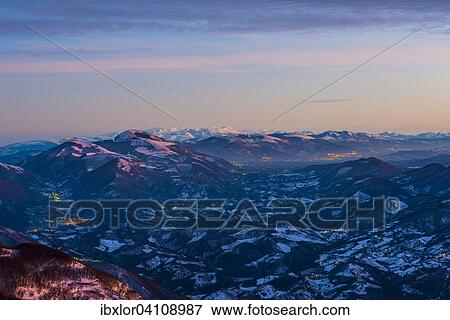 Stock Photo - Sunset on the Apennines from Mount Nerone, Monte Nerone in winter, Apennines, Marche, Italy, Europe. Fotosearch