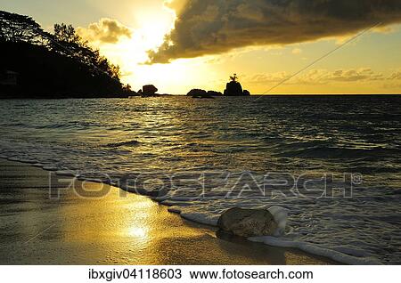 Sunset on the beach of Anse Soleil, Mahe Island, Seychelles, Africa View Large Photo Image Stock Image - Sunset on the beach of Anse Soleil, Mahe Island, Seychelles, Africa. Fotosearch