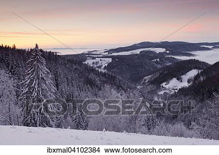 Picture - Sunset view from the Black Forest road to Glottertal, Black Forest, Baden-Wurttemberg, Germany, Europe. Fotosearch