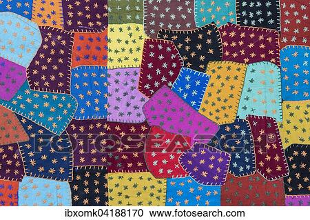 Stock Image - Tapestry of colourful patches, detail, Rajasthan, India, Asia. Fotosearch