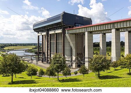 Stock Image - The boat lift of Strepy-Thieu, Canal du Centre, UNESCO, Strepy-Thieu, Hainaut, Belgium, Europe. Fotosearch