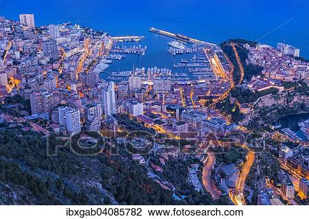 Stock Image - The harbour at dusk, Monaco, Europe. Fotosearch