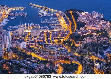 Stock Image - The harbour at dusk, Monaco, Europe. Fotosearch
