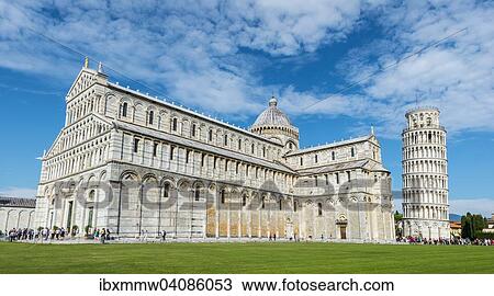 Stock Image - The Leaning Tower of Pisa and Pisa Cathedral, Santa Maria Assunta, Piazza del Duomo or Piazza dei Miracoli, Pisa, Tuscany, Italy, Europe. Fotosearch