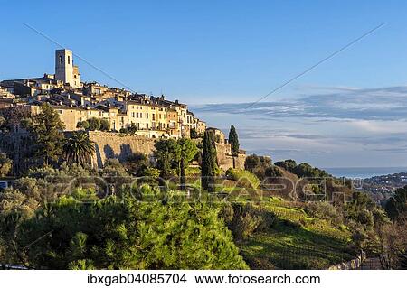 The medieval hill town of Saint-Paul or Saint-Paul-de-Vence, Alpes-Maritimes, Provence-Alpes-Cote d'Azur, France, Europe View Large Photo Image Picture - The medieval hill town of Saint-Paul or Saint-Paul-de-Vence, Alpes-Maritimes, Provence-Alpes-Cote d'Azur, France, Europe. Fotosearch