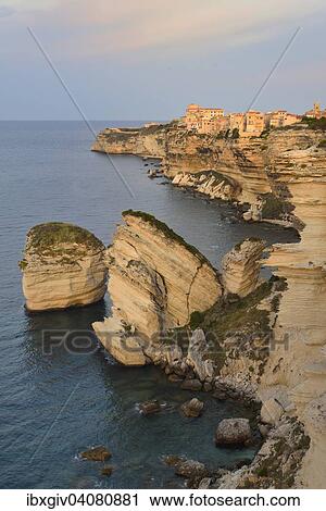 The medieval old town on the limestone cliff in the morning light, Bonifacio, Corse-du-Sud, Corsica, France, Europe View Large Photo Image Stock Image - The medieval old town on the limestone cliff in the morning light, Bonifacio, Corse-du-Sud, Corsica, France, Europe. Fotosearch