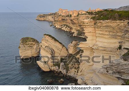 The medieval old town on the limestone cliff in the morning light, Bonifacio, Corse-du-Sud, Corsica, France, Europe View Large Photo Image Stock Photo - The medieval old town on the limestone cliff in the morning light, Bonifacio, Corse-du-Sud, Corsica, France, Europe. Fotosearch