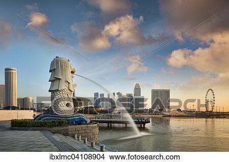 The Merlion at sunrise, symbol of the city of Singapore, Merlion Park, Singapore, Asia View Large Photo Image Picture - The Merlion at sunrise, symbol of the city of Singapore, Merlion Park, Singapore, Asia. Fotosearch