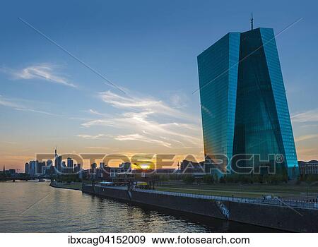 The new European Central Bank, ECB, against the skyline of Frankfurt at sunset, Frankfurt, Hesse, Germany, Europe View Large Photo Image Stock Photo - The new European Central Bank, ECB, against the skyline of Frankfurt at sunset, Frankfurt, Hesse, Germany, Europe. Fotosearch