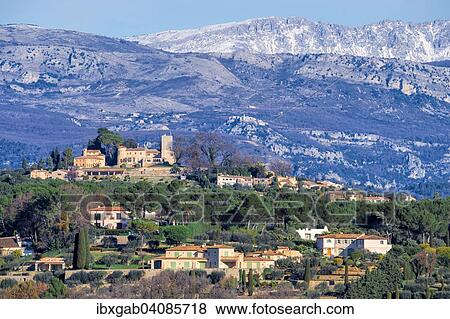 The old village of Mougins and the snow-covered Alpes, Mougins, Alpes-Maritimes, Provence-Alpes-Cote d'Azur, France, Europe View Large Photo Image Stock Photo - The old village of Mougins and the snow-covered Alpes, Mougins, Alpes-Maritimes, Provence-Alpes-Cote d'Azur, France, Europe. Fotosearch
