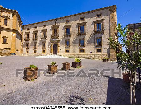 Stock Photography - The Palazzo Trigona in Piazza Duomo, Piazza Armerina, Province of Enna, Sicily, Italy, Europe. Fotosearch