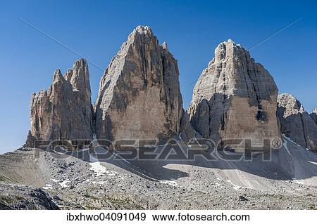 Three Peaks, northern walls, Sexten Dolomites, South Tyrol, Province of Trentino-Alto Adige, Italy, Europe View Large Photo Image Stock Photo - Three Peaks, northern walls, Sexten Dolomites, South Tyrol, Province of Trentino-Alto Adige, Italy, Europe. Fotosearch