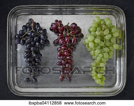 Three varieties of grapes on a silver platter View Large Photo Image Stock Photo - Three varieties of grapes on a silver platter. Fotosearch