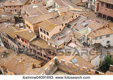 Stock Image - Tiled roofs, Siena, Tuscany, Italy, Europe. Fotosearch