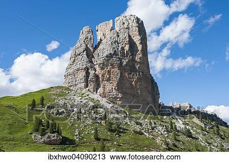 Stock Image - Torre Grande, 2361 m, the largest peak of the Cinque Torri rock formation, Province of Belluno, Veneto, Dolomites, Cortina d'Ampezzo, Veneto, Italy, Europe. Fotosearch