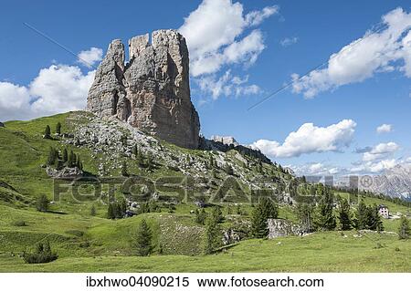 Stock Photography - Torre Grande, 2361 m, the largest peak of the Cinque Torri rock formation, Province of Belluno, Veneto, Dolomites, Cortina d'Ampezzo, Veneto, Italy, Europe. Fotosearch