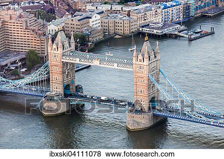 Stock Photo - Tower Bridge across River Thames, London, England, United Kingdom, Europe. Fotosearch