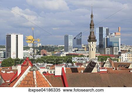 Tower of the city hall and high-rise buildings in the New Town, view from Kohtuotsa viewpoint in the Upper Town, Tallinn, Estonia, Europe View Large Photo Image Stock Photography - Tower of the city hall and high-rise buildings in the New Town, view from Kohtuotsa viewpoint in the Upper Town, Tallinn, Estonia, Europe. Fotosearch