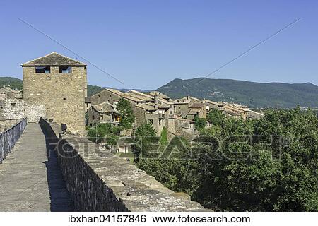 Town walls with defence tower, Ainsa, Aragon, Spain, Europe View Large Photo Image Stock Photograph - Town walls with defence tower, Ainsa, Aragon, Spain, Europe. Fotosearch