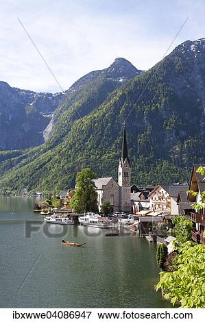 Townscape, Hallstatt, UNESCO Hallstatt Dachstein Salzkammergut, Hallstatt, Salzkammergut, Upper Austria, Austria, Europe View Large Photo Image Stock Photo - Townscape, Hallstatt, UNESCO Hallstatt Dachstein Salzkammergut, Hallstatt, Salzkammergut, Upper Austria, Austria, Europe. Fotosearch