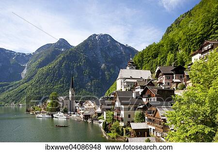 Townscape, Hallstatt, UNESCO Hallstatt Dachstein Salzkammergut, Hallstatt, Salzkammergut, Upper Austria, Austria, Europe View Large Photo Image Stock Photo - Townscape, Hallstatt, UNESCO Hallstatt Dachstein Salzkammergut, Hallstatt, Salzkammergut, Upper Austria, Austria, Europe. Fotosearch