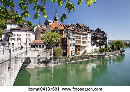 Stock Image - Townscape, High Rhine, Laufenburg, Black Forest, Baden-Wurttemberg, Germany, Europe. Fotosearch