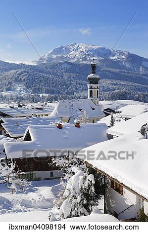 Townscape in winter, with Unterberghorn mountain, Reit im Winkl, Chiemgau, Upper Bavaria, Bavaria, Germany, Europe View Large Photo Image Picture - Townscape in winter, with Unterberghorn mountain, Reit im Winkl, Chiemgau, Upper Bavaria, Bavaria, Germany, Europe. Fotosearch