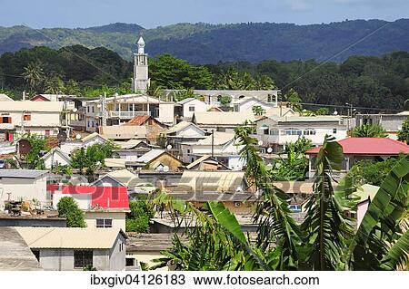 Townscape with the minaret of the mosque, Tsigoni, Mayotte, Africa View Large Photo Image Stock Image - Townscape with the minaret of the mosque, Tsigoni, Mayotte, Africa. Fotosearch