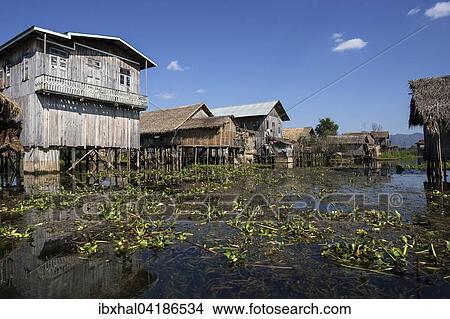 Traditional stilt houses in Inle Lake, Shan State, Myanmar, Asia View Large Photo Image Picture - Traditional stilt houses in Inle Lake, Shan State, Myanmar, Asia. Fotosearch