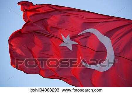 Stock Image - Turkish flag, Istanbul, Turkey, Asia. Fotosearch
