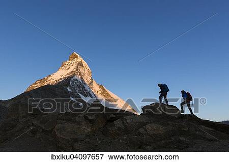 Two mountaineers ascending the Matterhorn, Zermatt, Canton of Valais, Switzerland, Europe View Large Photo Image Stock Photo - Two mountaineers ascending the Matterhorn, Zermatt, Canton of Valais, Switzerland, Europe. Fotosearch