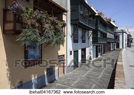Typical Canarian houses with wooden balconies, Avenida Maritima, Santa Cruz de La Palma, La Palma, Canary Islands, Spain, Europe View Large Photo Image Stock Image - Typical Canarian houses with wooden balconies, Avenida Maritima, Santa Cruz de La Palma, La Palma, Canary Islands, Spain, Europe. Fotosearch