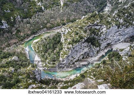 Stock Image - Verdon and Gorges du Verdon or Grand Canyon du Verdon, Verdon Nature Park, Aiguines, Provence-Alpes-Cote d'Azur, France, Europe. Fotosearch